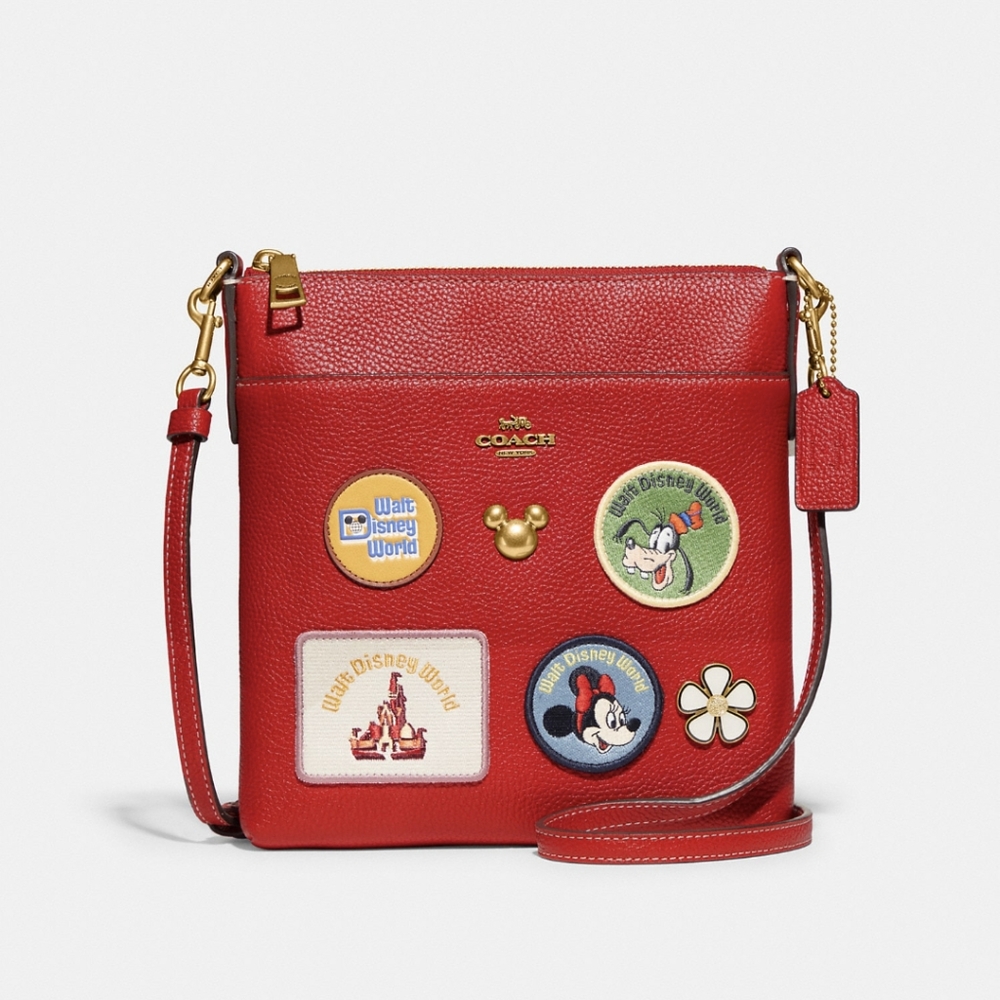 Coach x Disney Kitt Messenger Crossbody, NWT (Brass, Electric Red)